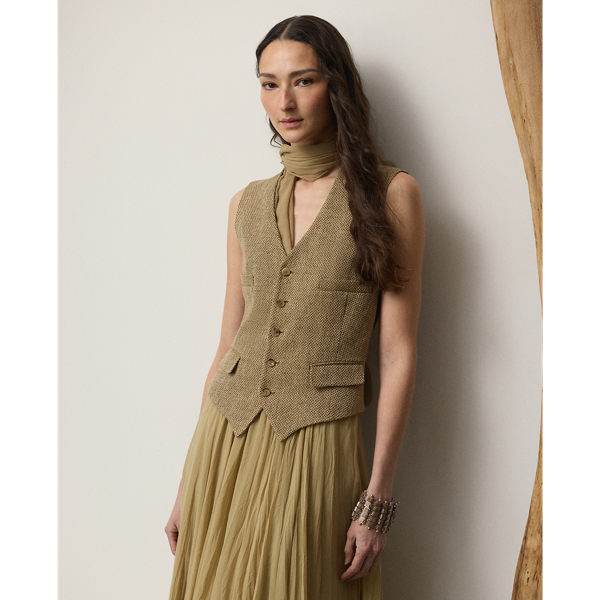 Ralph Lauren Holland Barleycorn Tweed Vest In Brown