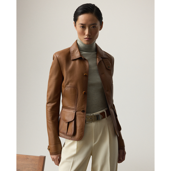 Ralph Lauren Naylor Burnished Lambskin Jacket In Brown