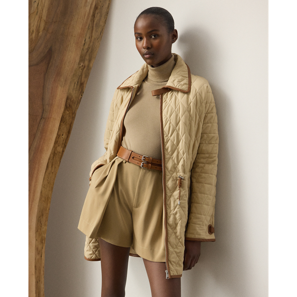 Ralph Lauren Saundra Lambskin-trim Quilted Coat In Neutral