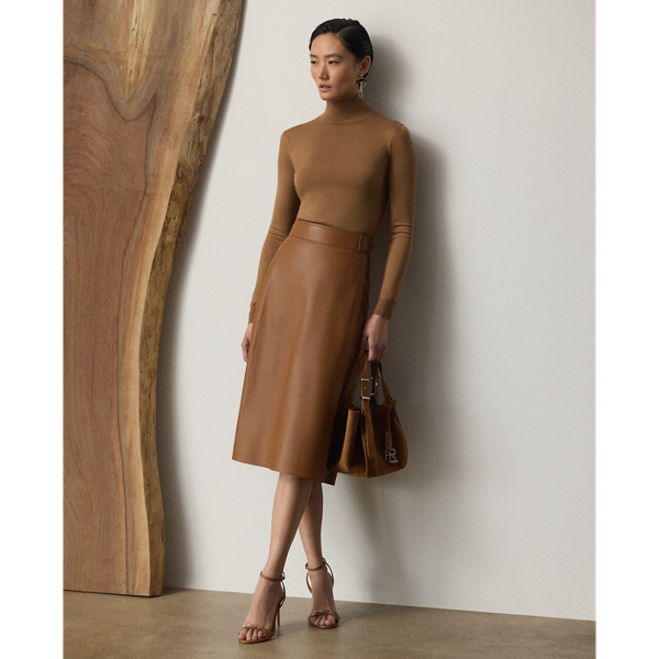 Ralph Lauren Jackeline Leather Midi Wrap Skirt In Brown