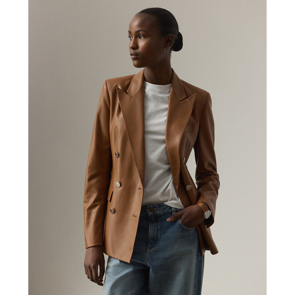 Ralph Lauren Camden Lambskin Jacket In Brown