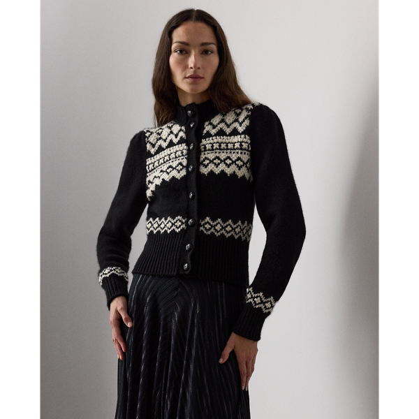 Ralph Lauren Cashmere Jacquard Cardigan In Black
