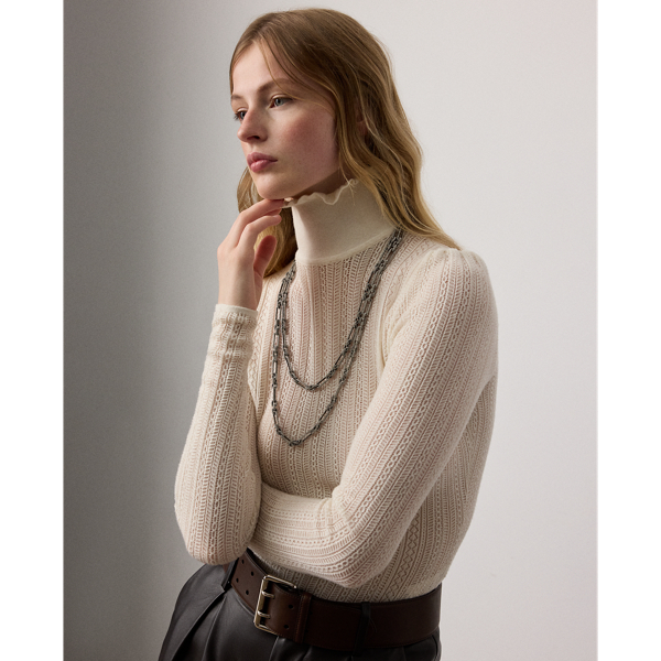 Ralph Lauren Silk-cashmere Lace Turtleneck Sweater In White