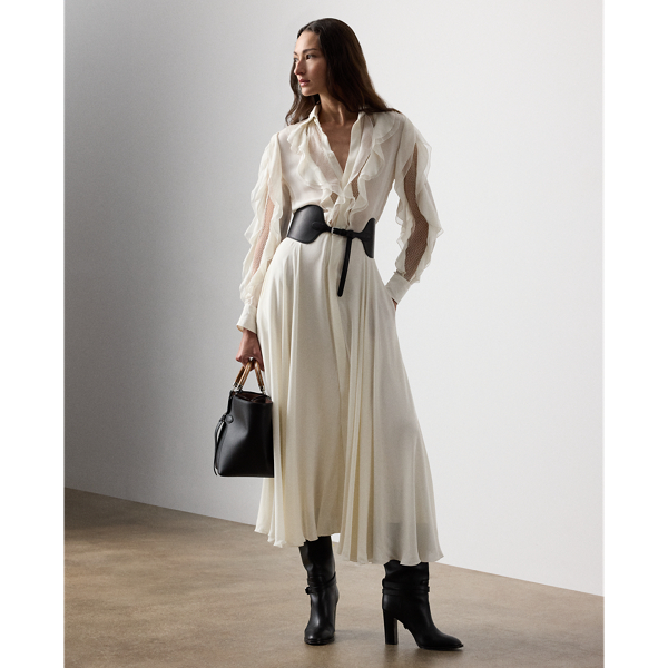 Ralph Lauren Melony Silk Georgette Day Dress In White