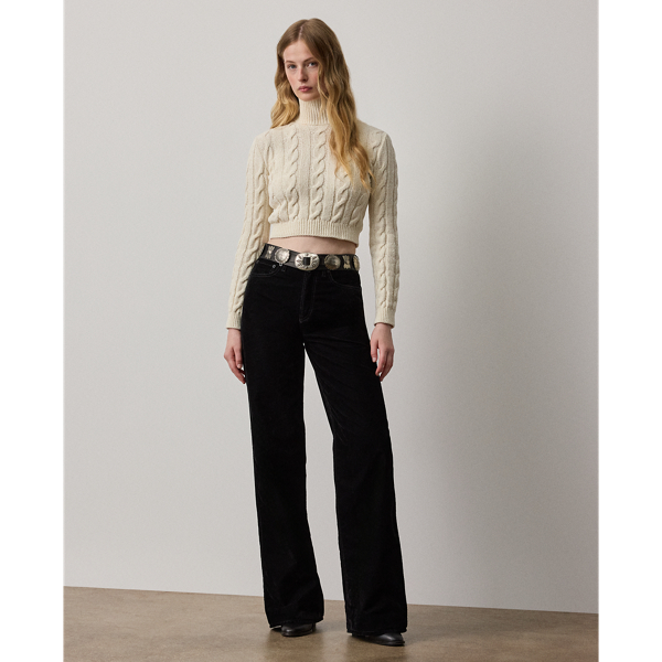 Designed with a mid-rise and a structured, wide-leg silhouette for a leg-elongating effect, the Mae jean is crafted in Italy from low-stretch cotton-blend denim, which is detailed with black-tone flocking for a velvet-like hand feel. A " Ralph Lauren Lauren Made in Italy"-debossed leather patch adorns the back waist.