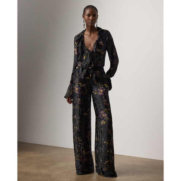 Ralph Lauren Carol Floral Devoré Satin Jumpsuit In Multi
