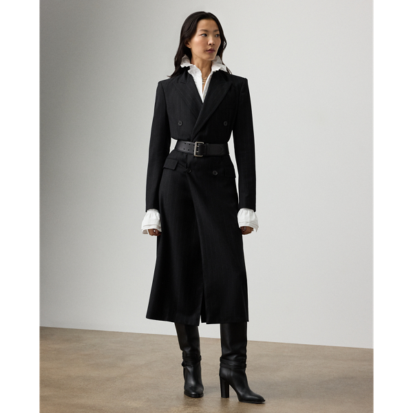Ralph Lauren Camryn Chalk-stripe Flannel Day Dress In Black