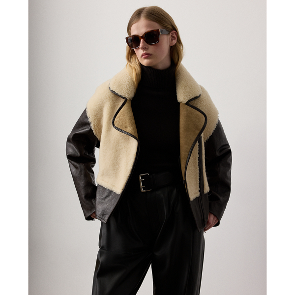 Ralph Lauren Silvester Lamb-shearling Moto Jacket In Neutral