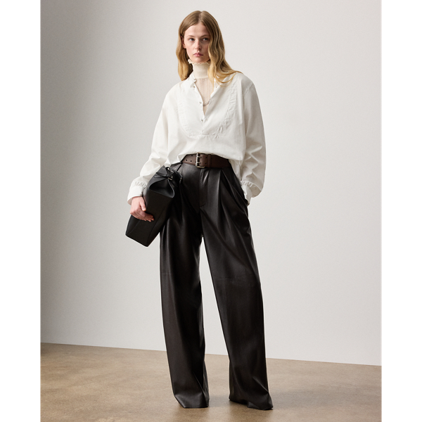 Ralph Lauren Kelsie Lambskin Pant In Black