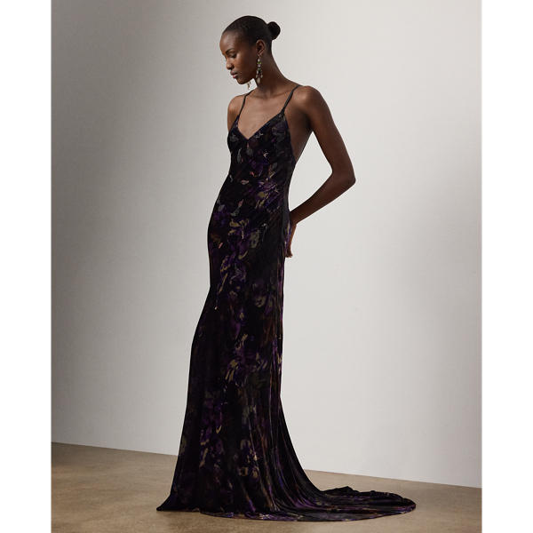 Ralph Lauren Shayna Embellished Floral Evening Dress In Multi