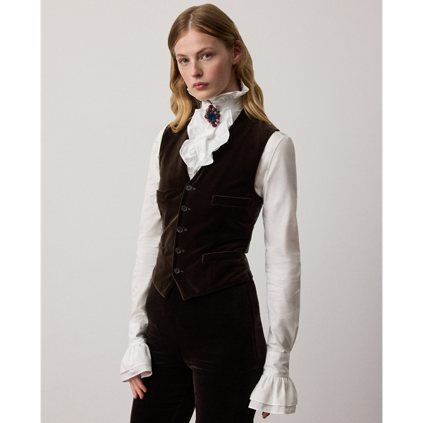 Ralph Lauren Jaiden Stretch Velvet Vest In Brown