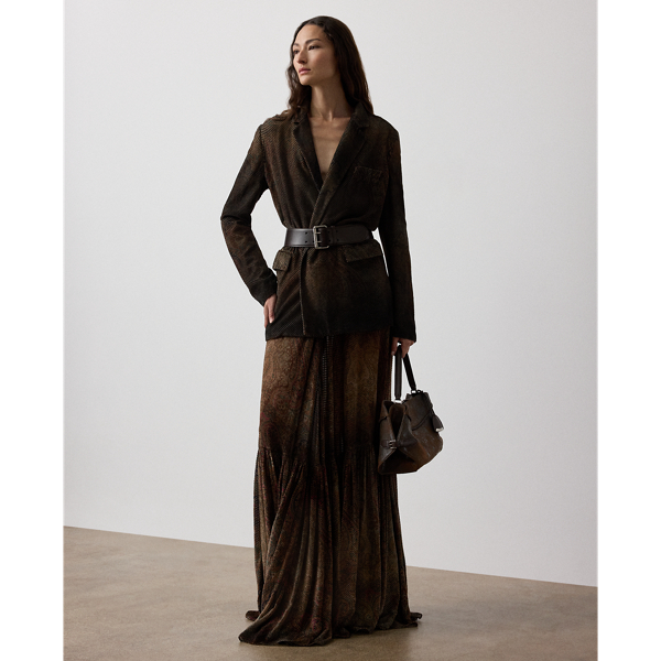 Ralph Lauren Carlita Paisley Velvet Devoré Maxiskirt In Brown