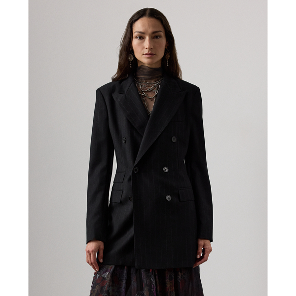 Ralph Lauren Varick Chalk-stripe Flannel Jacket In Black