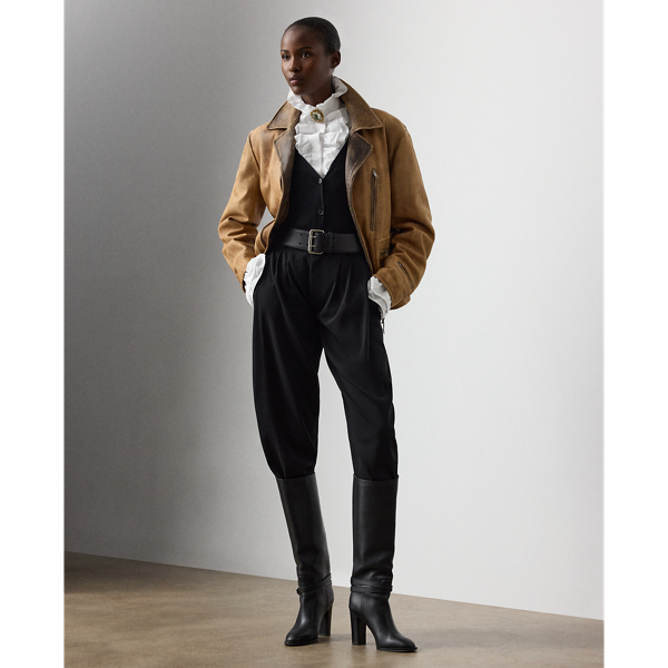 Ralph Lauren Jeanne Wool Gabardine Pant In Black