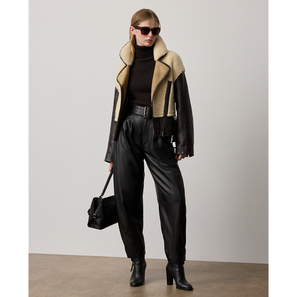 Ralph Lauren Jeanne Lambskin Pant In Black