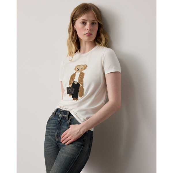 Ralph Lauren Bear-embroidered Patch T-shirt In White