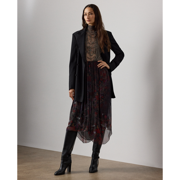 Ralph Lauren Gabriella Embellished Floral Skirt In Black