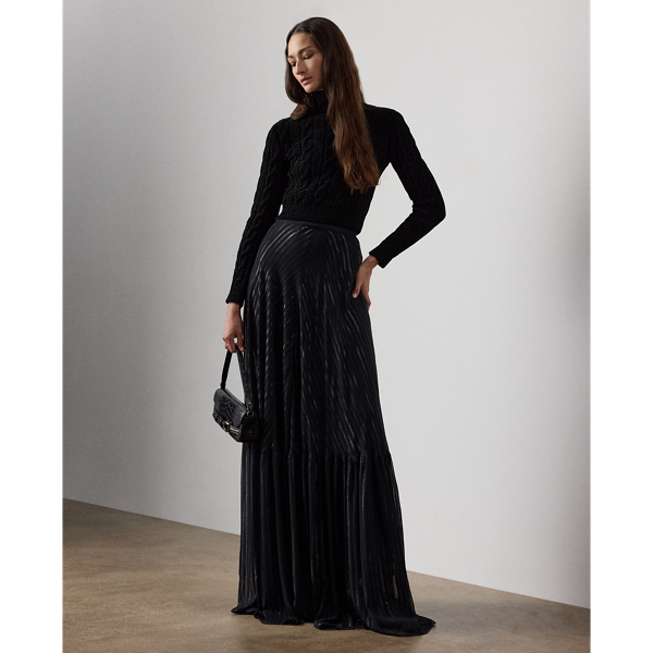 Ralph Lauren Carlita Striped Chiffon Maxiskirt In Black