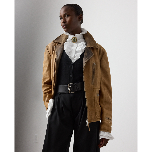 Ralph Lauren Gibbons Lambskin Moto Jacket In Brown