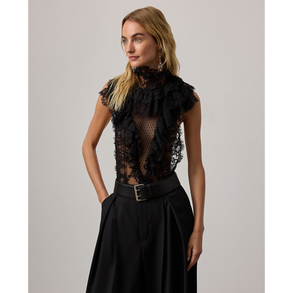 Ralph Lauren Gemma Floral Cotton Lace Bodysuit In Black