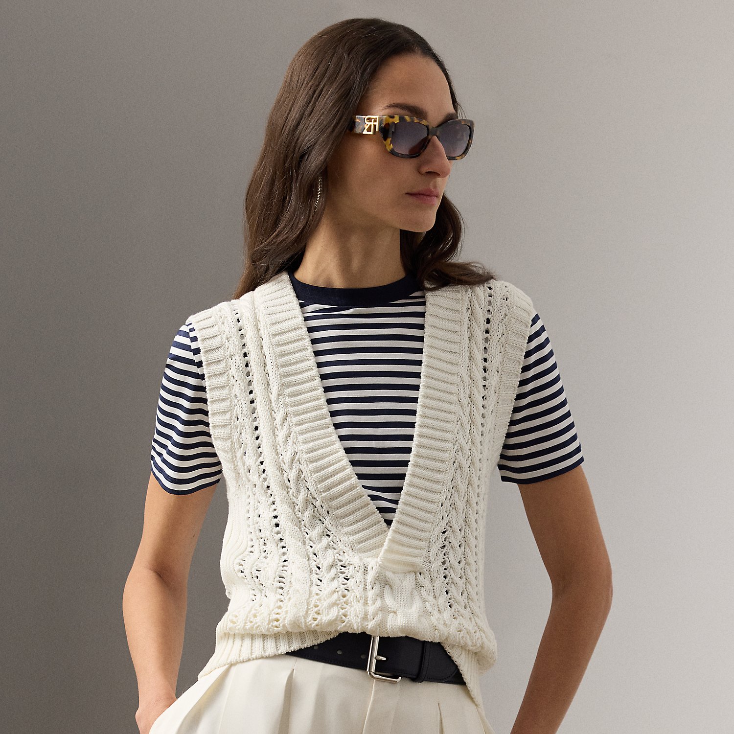 Cable-Knit Cotton-Silk Sleeveless Jumper