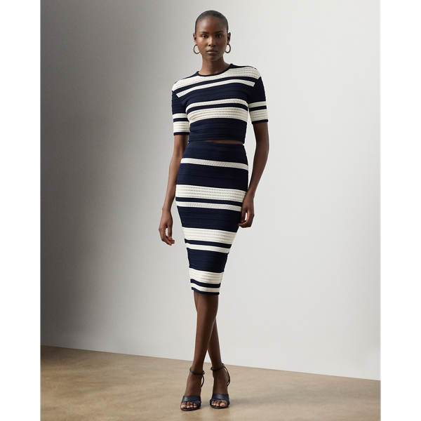 Ralph Lauren Ferris Striped Textured Pencil Skirt In Black