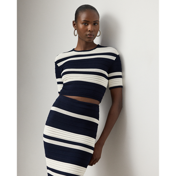 Ralph Lauren Striped Textured Cropped Sweater In Black