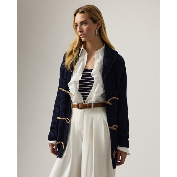 Ralph Lauren Cotton-silk Shawl-collar Cardigan In Blue