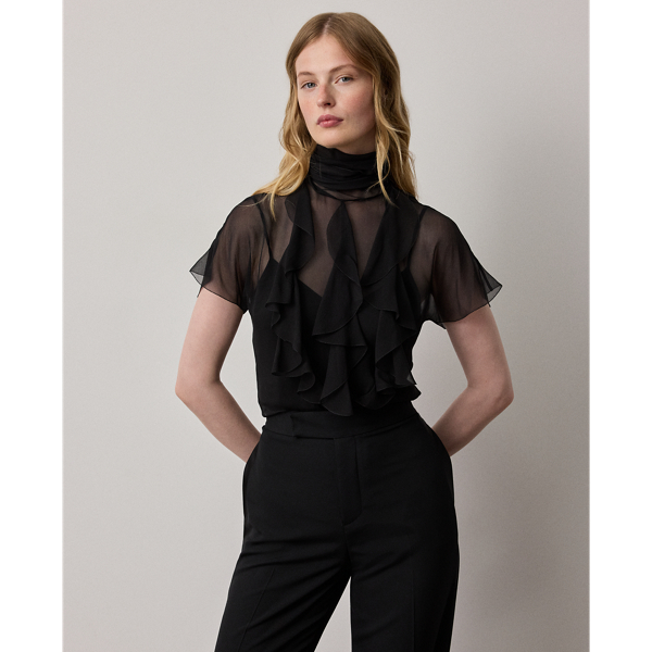 Ralph Lauren Etta Silk Georgette Blouse In Black