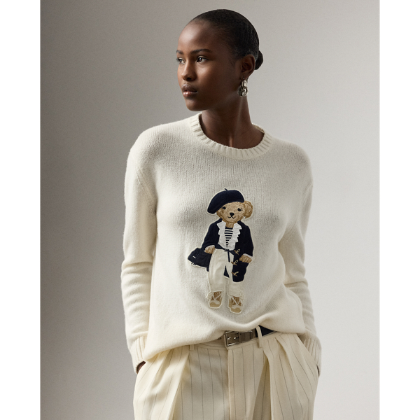 Ralph Lauren Pre-spring Polo Bear Cashmere Sweater In White