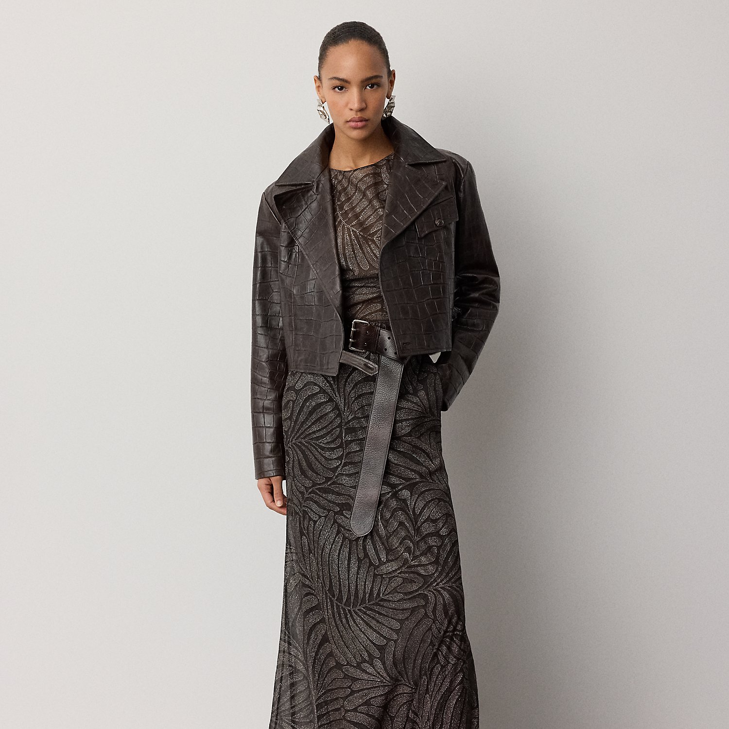 Shannen Foiled Chiffon Evening Dress