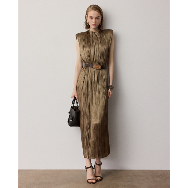 Virna Pleated Lamé Cocktail Dress