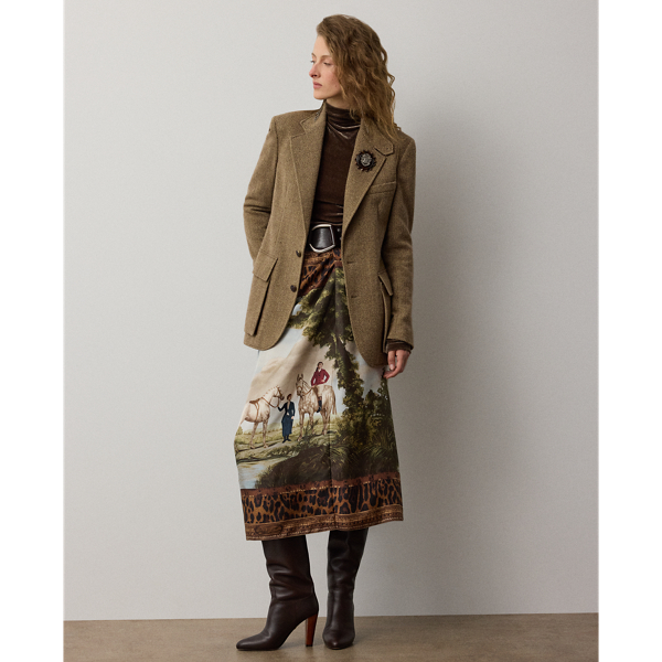 Debbie Scenic-Print Silk Twill Skirt