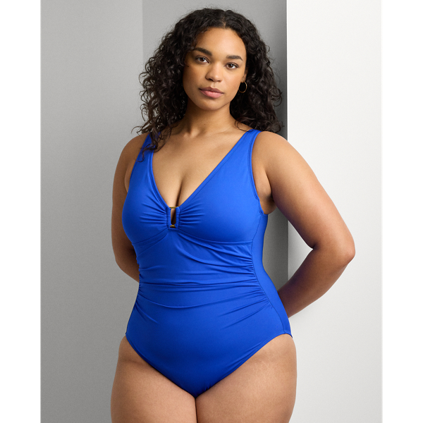 Lauren Woman Shirred Ring-front One-piece In Royal