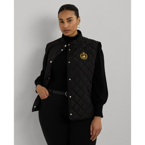 Lauren Woman Crest-patch Quilted Mockneck Vest In Black