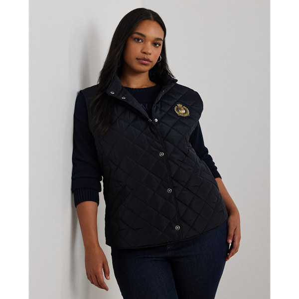 Lauren Woman Crest-patch Quilted Mockneck Vest In Dark Navy