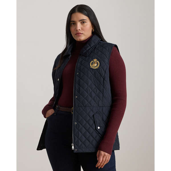 Lauren Woman Ralph Lauren Crest-patch Diamond-quilted Vest In Blue