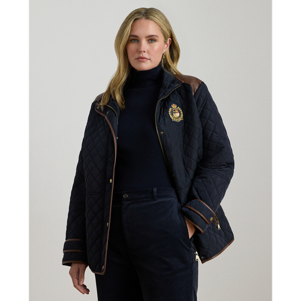 Lauren Woman Ralph Lauren Crest-patch Quilted Funnelneck Jacket In Blue