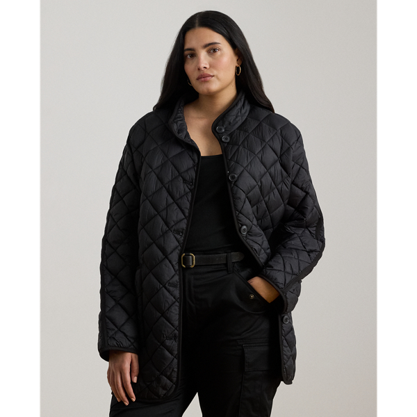 Lauren Woman Ralph Lauren Diamond-quilted Mockneck Jacket In Black