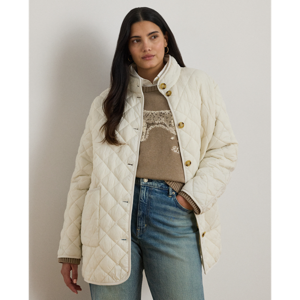 Lauren Woman Ralph Lauren Diamond-quilted Mockneck Jacket In White