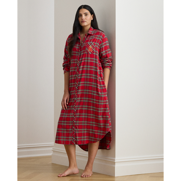 Lauren Woman Ralph Lauren Plaid Brushed Twill Long Sleep Shirt In Multi