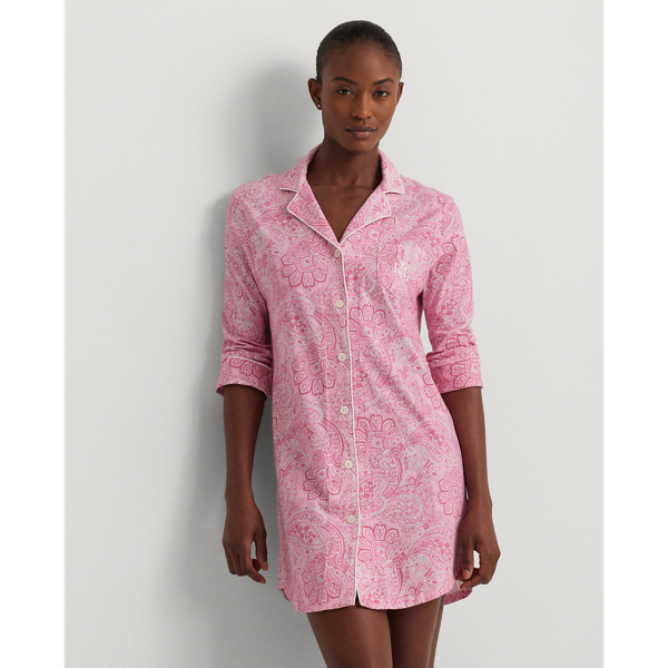 Lauren Ralph Lauren Paisley Cotton Jersey Sleep Shirt In Pink Paisley