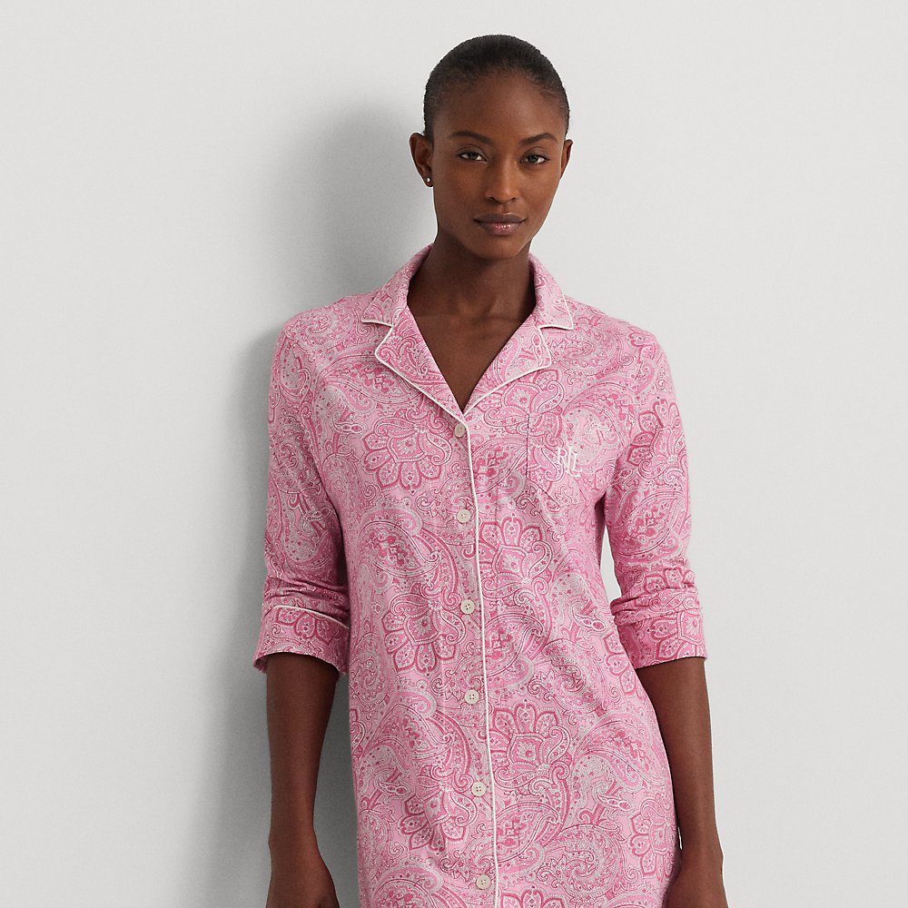 Lauren Ralph Lauren Paisley Cotton Jersey Sleep Shirt In Pink Paisley