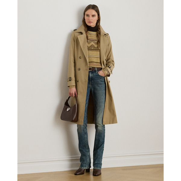 With a double-breasted silhouette, a belted waist and buttoned shoulder epaulets, this trench coat is a time-honoured wardrobe staple. “Lauren  Ralph Lauren Lauren”-engraved horn-effect buttons add signature style, while a water-resistant cotton-blend shell will keep you dry.