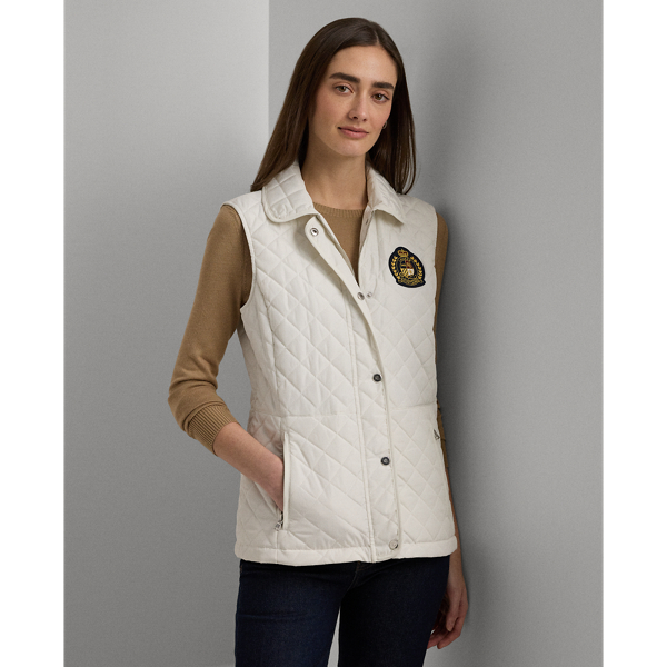 Ralph Lauren Crest-patch Diamond-quilted Vest In Cream