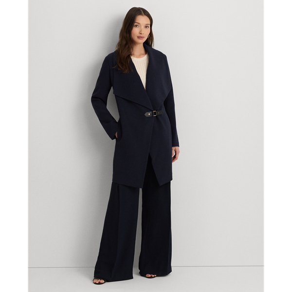 Ralph Lauren Buckle-trim Wrap Coat In Dark Navy