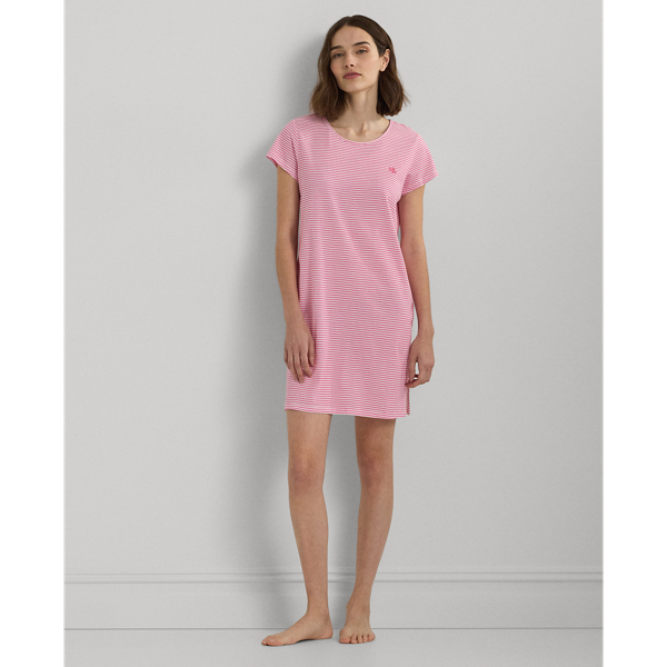 Shop Lauren Ralph Lauren Striped Cotton-blend Jersey Sleep Tee In Pink Print