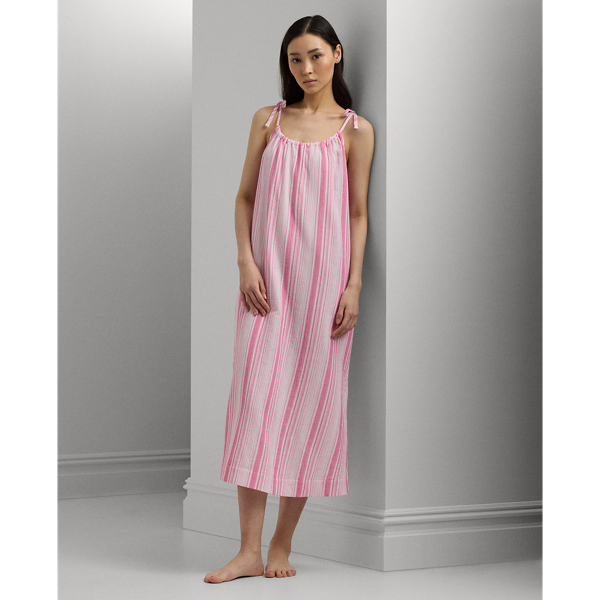 Shop Lauren Ralph Lauren Striped Cotton Gauze Ballet Nightgown In Pink Stripe