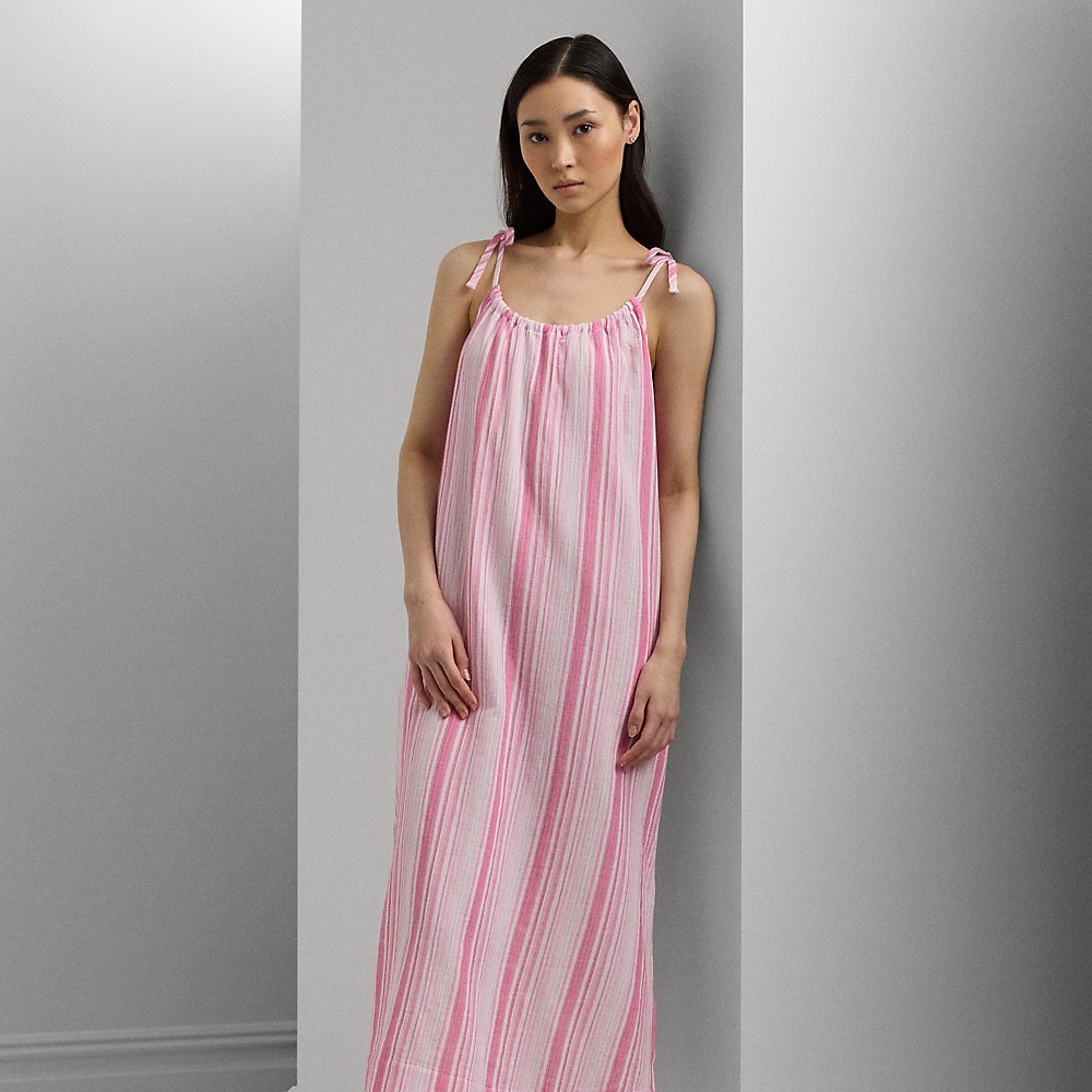 Shop Lauren Ralph Lauren Striped Cotton Gauze Ballet Nightgown In Pink Stripe