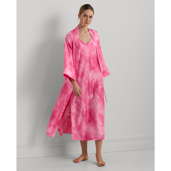Shop Lauren Ralph Lauren Tie-dye-print Satin Sleeveless Nightgown In Dark Pink Print